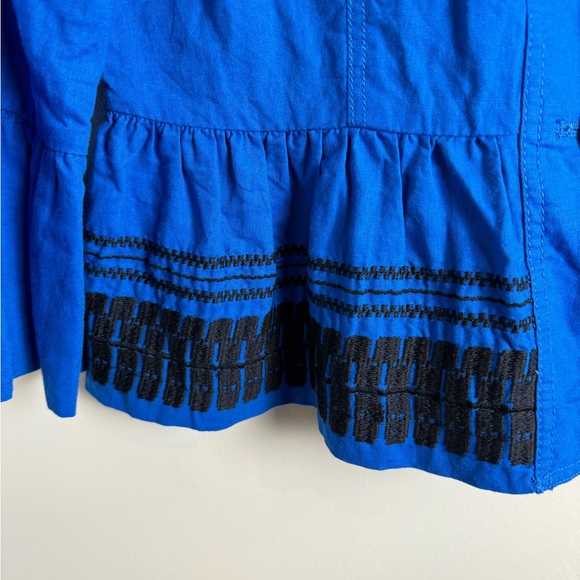 Ann Taylor Boho Embroidered Linen Blend Cobalt Blue Peplum Top S - Picture 5 of 11